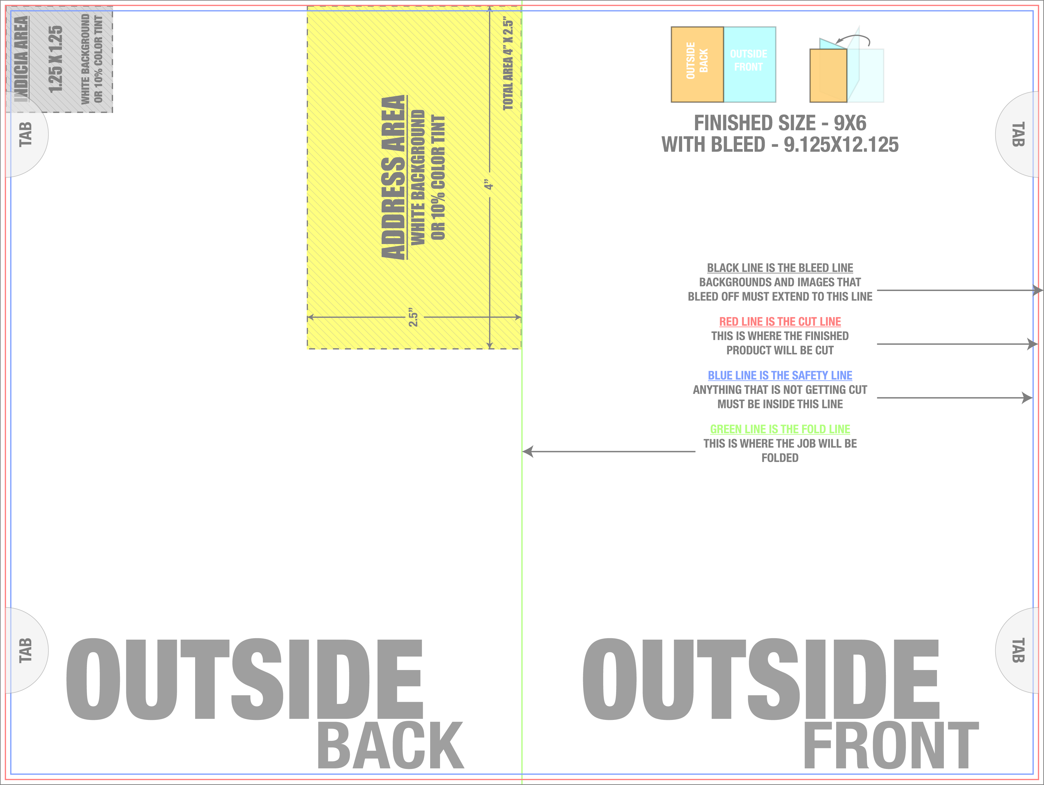 Direct Mail 9" x 12" Half-fold Landscape (Horizontal) template