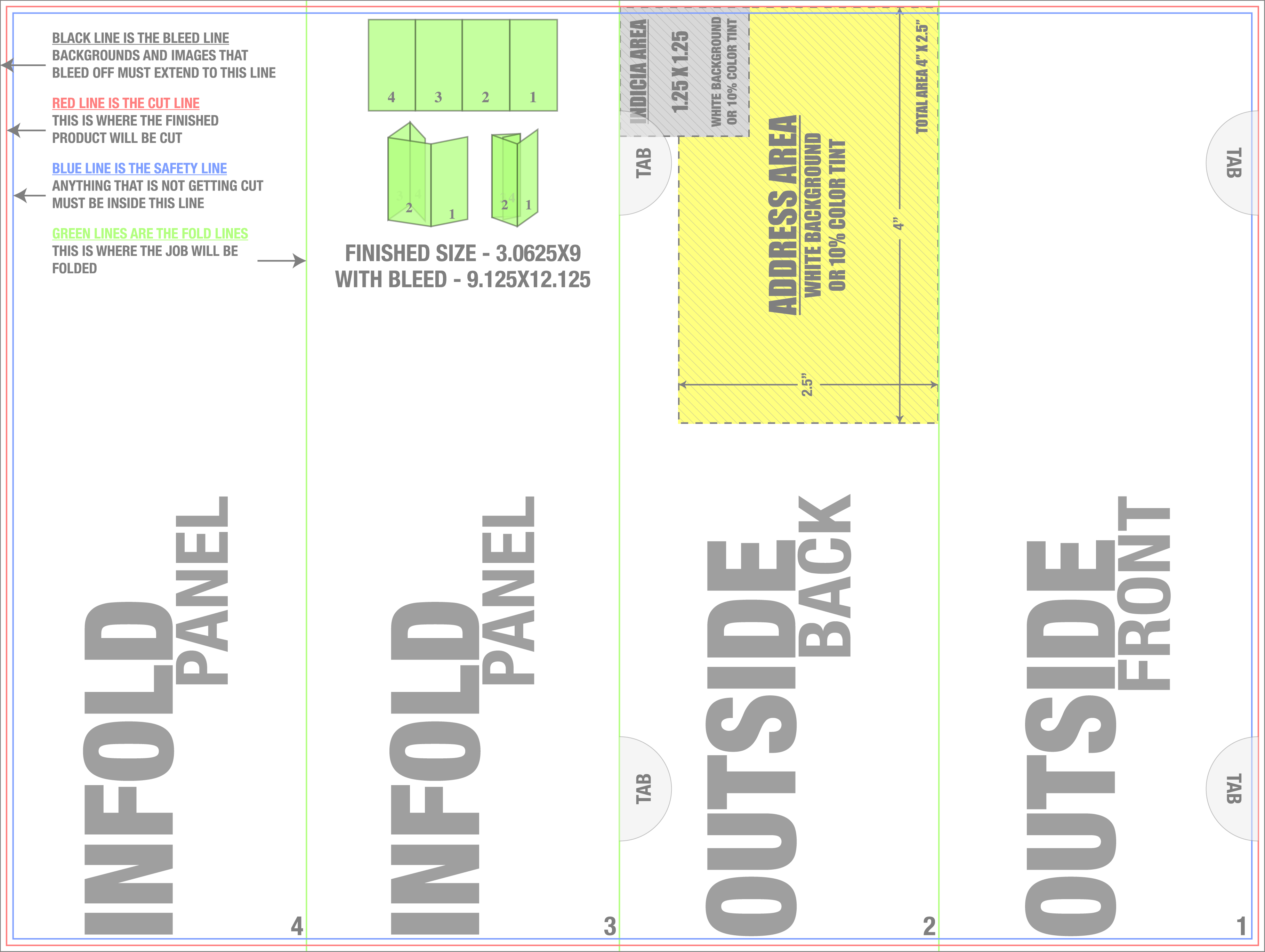 Direct Mail 9" x 12" Roll Fold Front/Outside (Horizontal) template