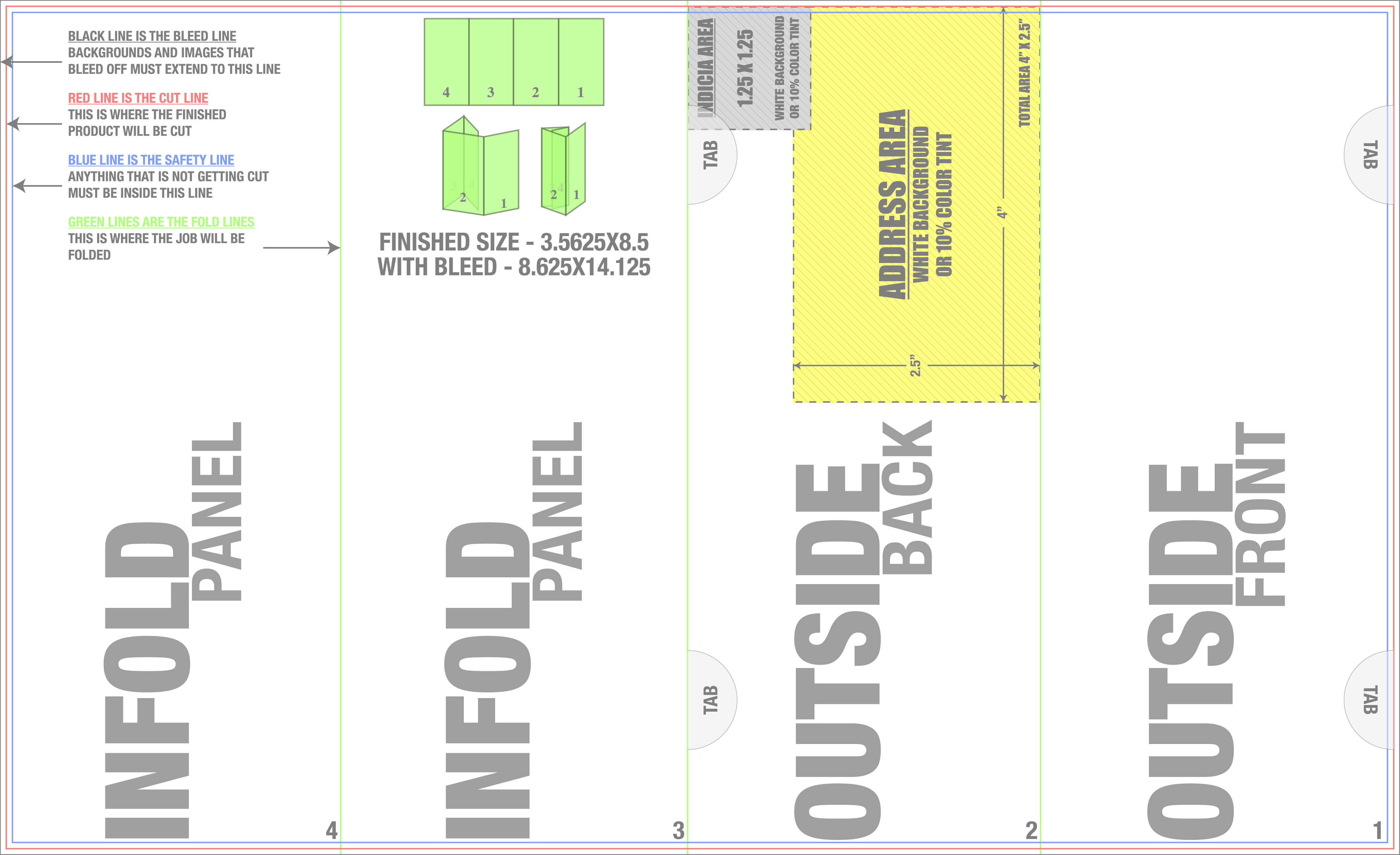 Direct Mail 8.5" x 14" Roll Fold Front/Outside (Horizontal) template