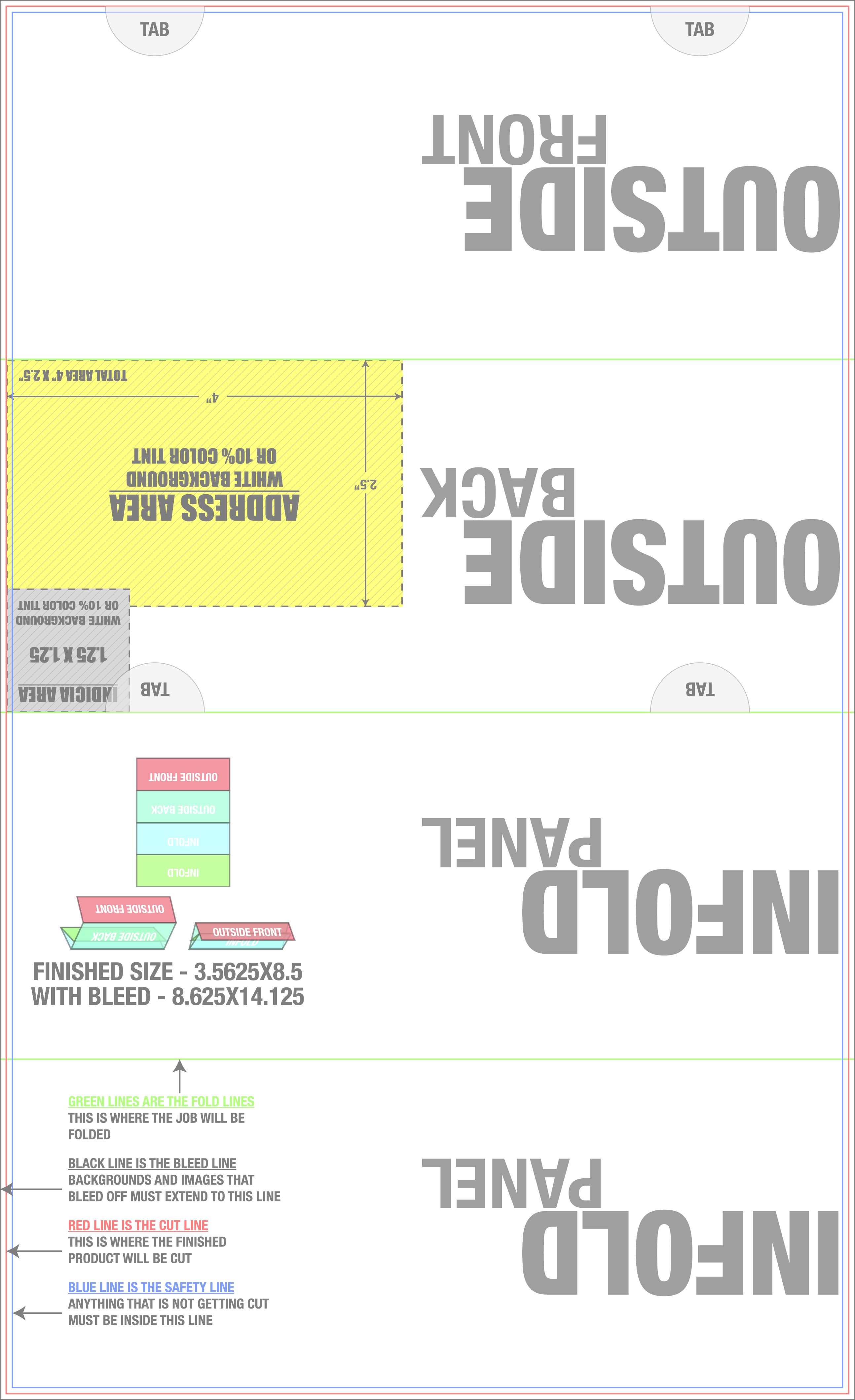 Direct Mail 8.5" x 14" Roll Fold Front/Outside (Vertical) template