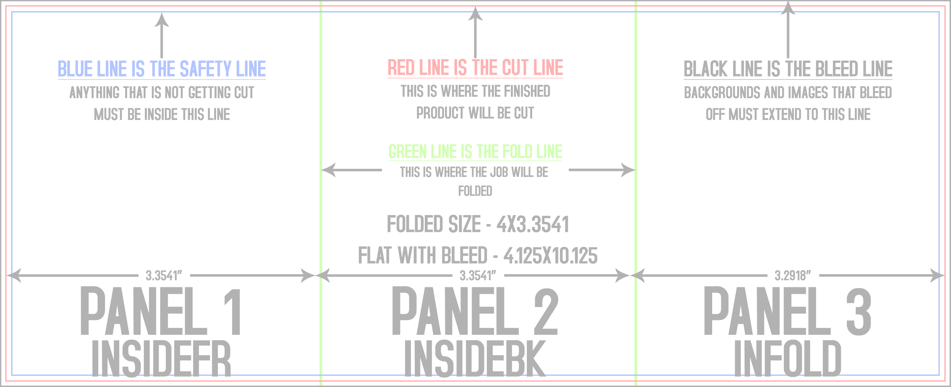 Flyers and Brochures 4" x 10" Tri Fold Back/Inside (Horizontal) template