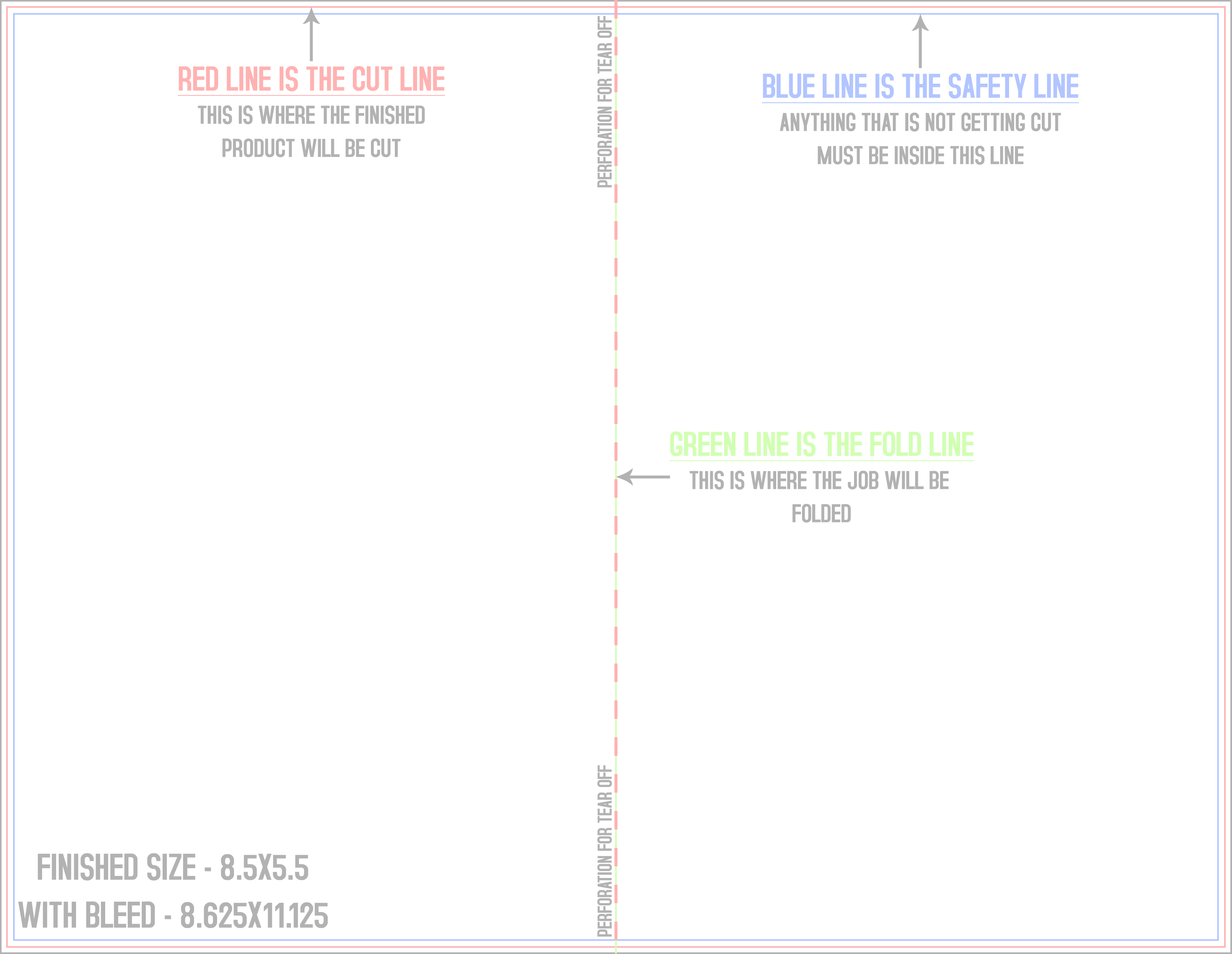 Flyers and Brochures 8.5" x 11" Half Fold and Perf on Fold (Horizontal) Landscape template