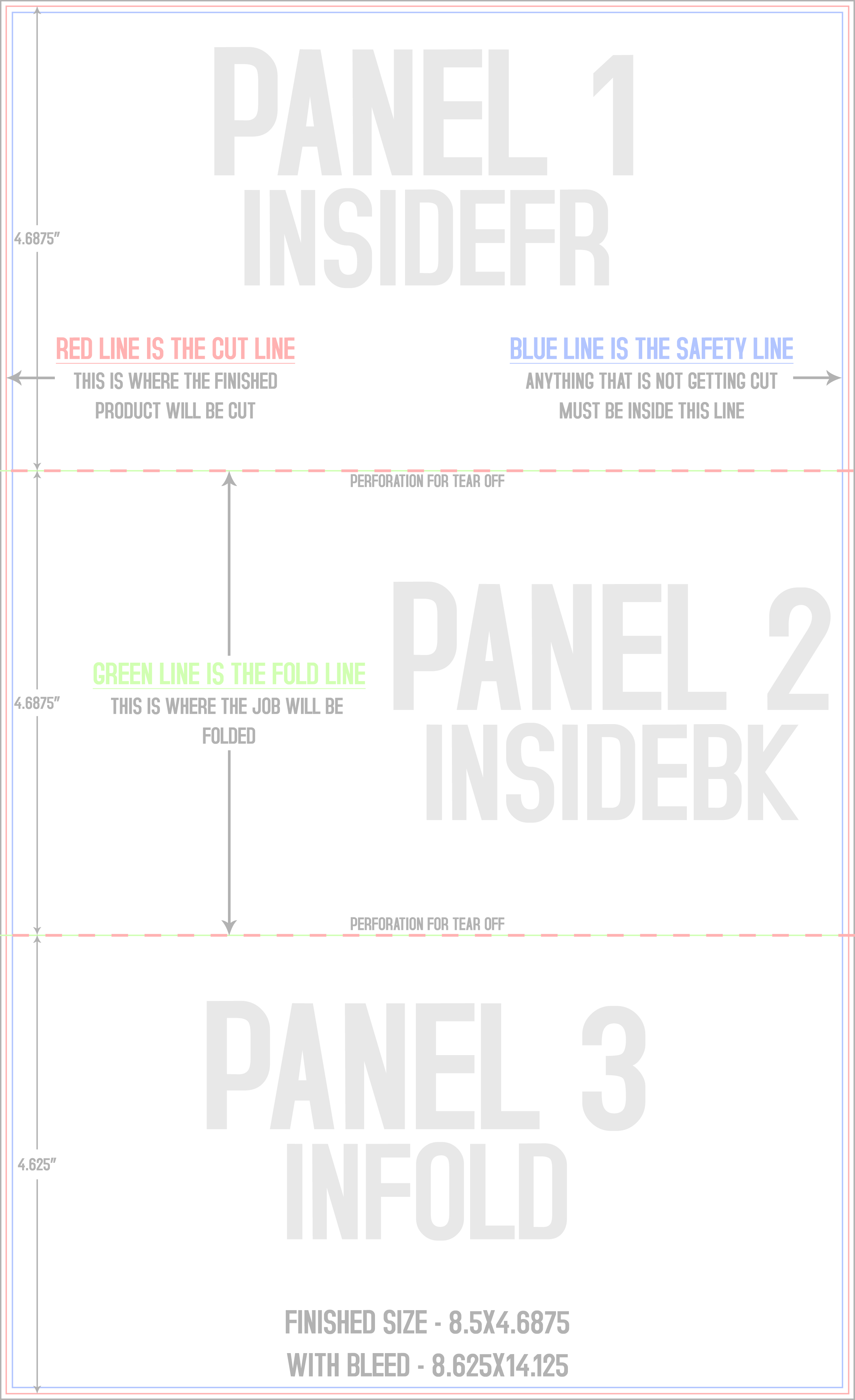 Flyers and Brochures 8.5" x 14" Tri Fold - Letter Fold and Perf on Fold Back/Inside (Vertical) template