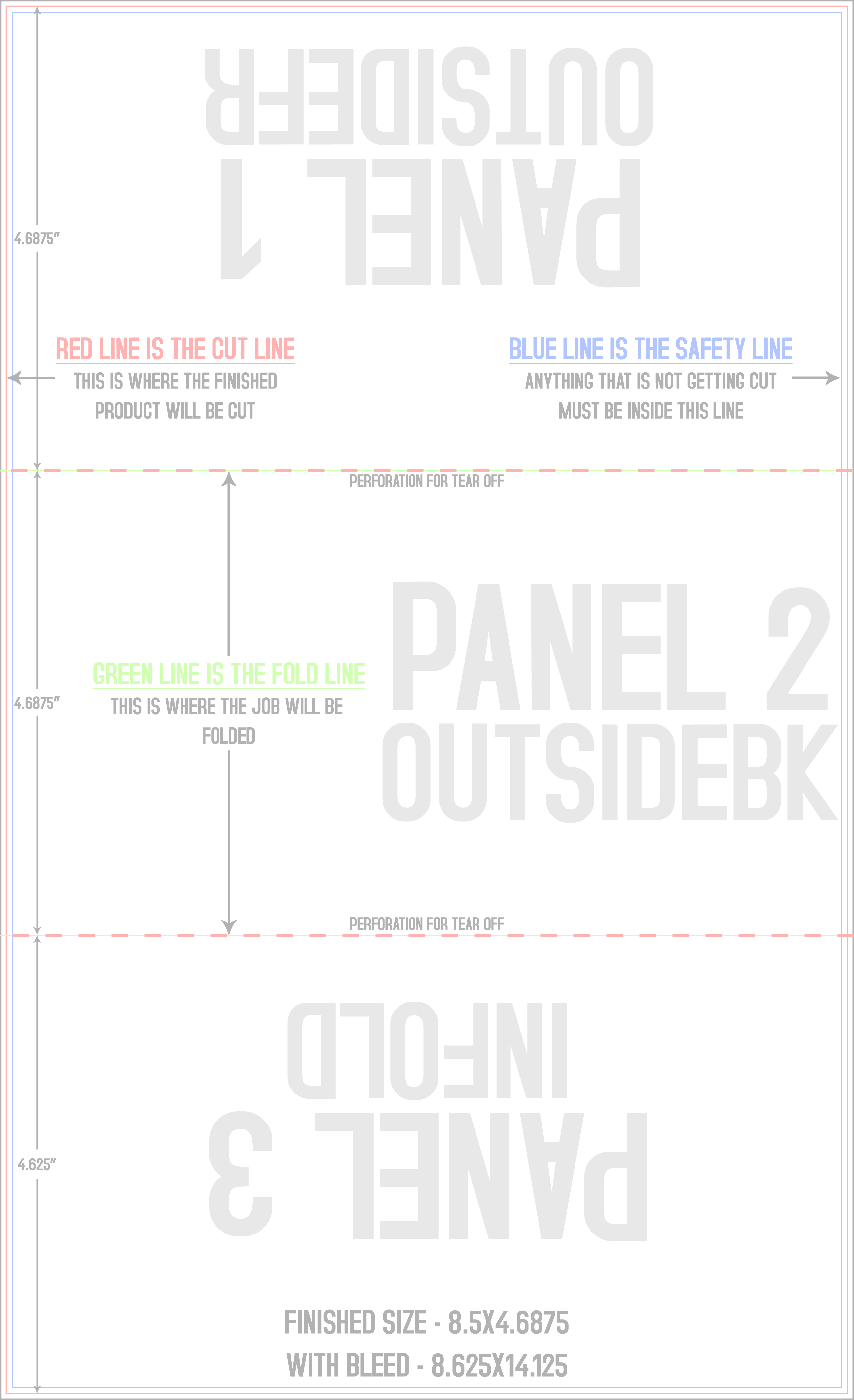 Flyers and Brochures 8.5" x 14" Tri Fold - Letter Fold and Perf on Fold Front/Outside (Vertical) template